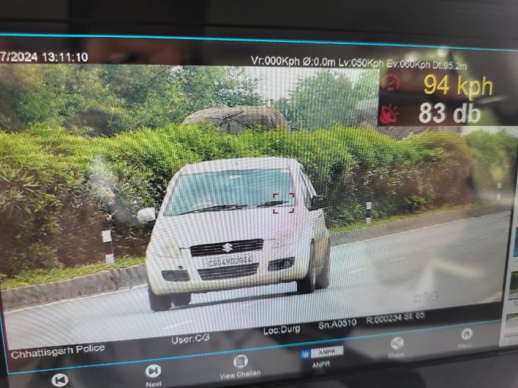 दुर्ग पुलिस के इन्टरसेप्टर व्हिकल से ओवर स्पीड का चालान शुरू हुआ